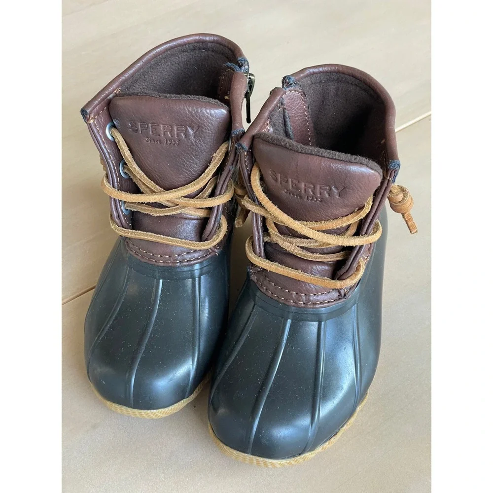 Sperry Saltwater Duck Boots Toddler 8 Brown Black Waterproof Rain Boots CG55362A